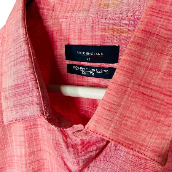 Mens Dres Button Down Shirt Slim Fit Cross Hatch Size XL 42 Light Red u - Picture 5 of 9